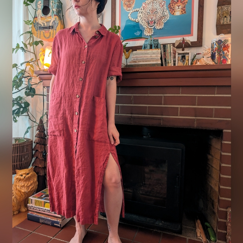 OffOn Clothing Raspberry Button Up Dress | Oversize Small
